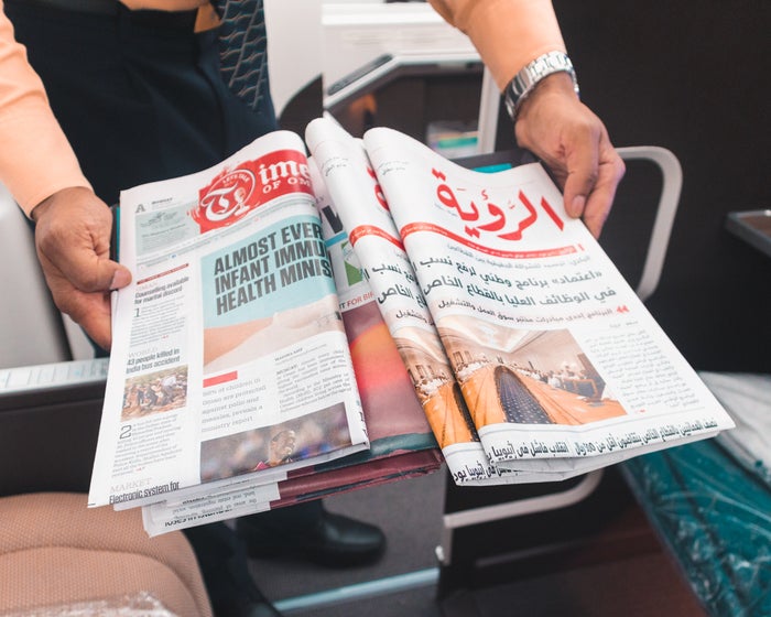 Oman Air Boeing 787-9 Business Class Newspapers