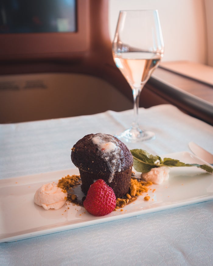 Oman Air Business Class Spiced Dates and Walnut Pudding