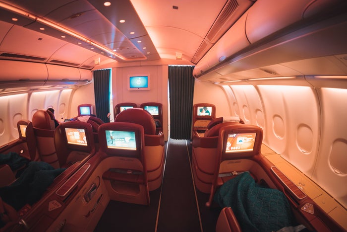 Oman Air Airbus A330 Old Business Class Cabin with Shades Down