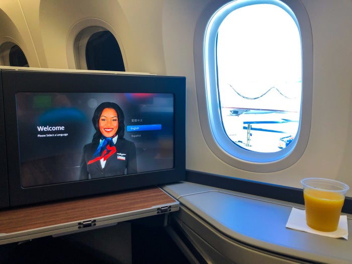 American Airlines 787-9 Flagship Business Class pre-departure view