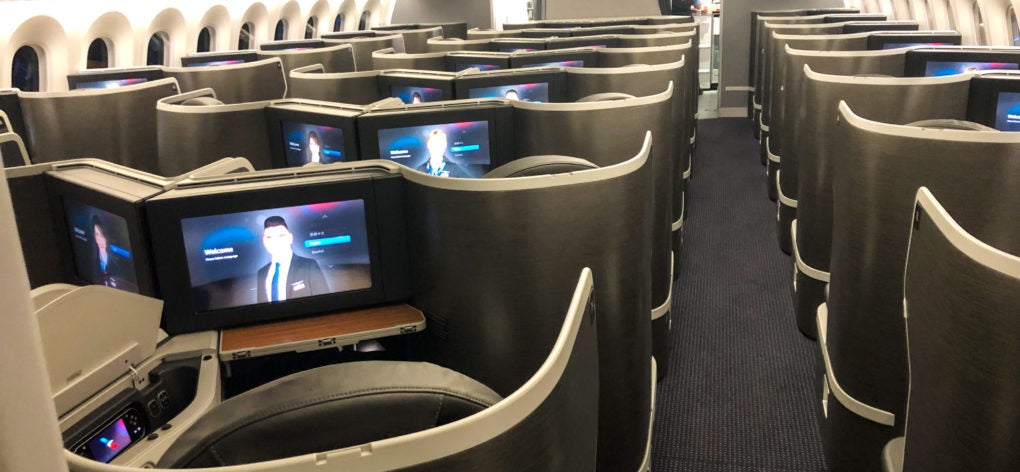 American Airlines 787-9 Flagship Business Class rear cabin view