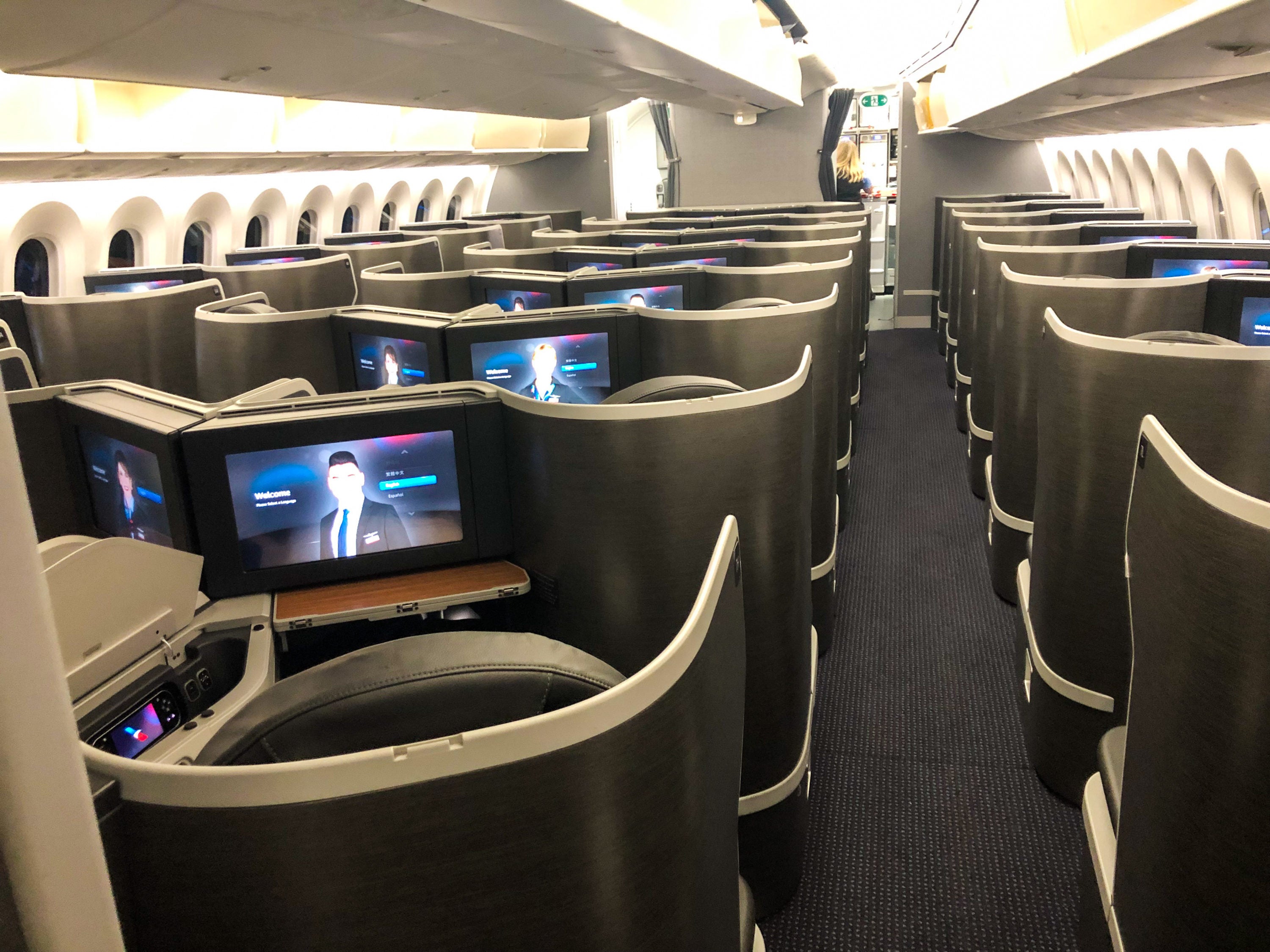 American Airlines 787-9 Flagship Business Class rear cabin view