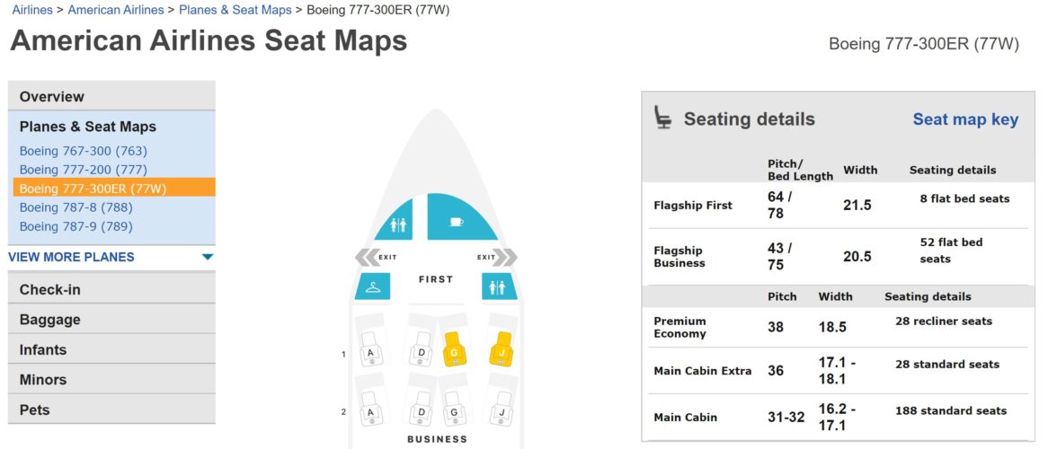 American Airlines DFW HKG Seat Map 1166x500 