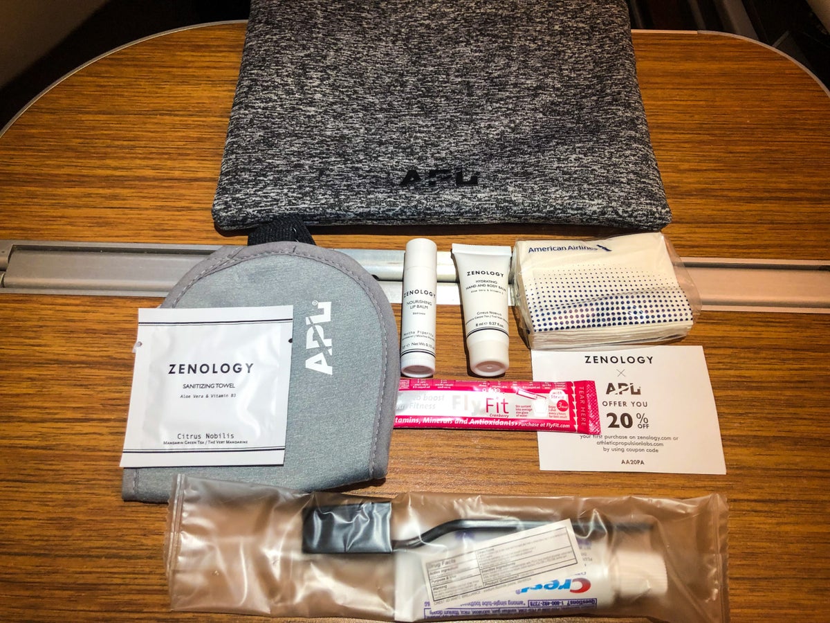 American Airlines Flagship First Class A321T APL amenity kit contents