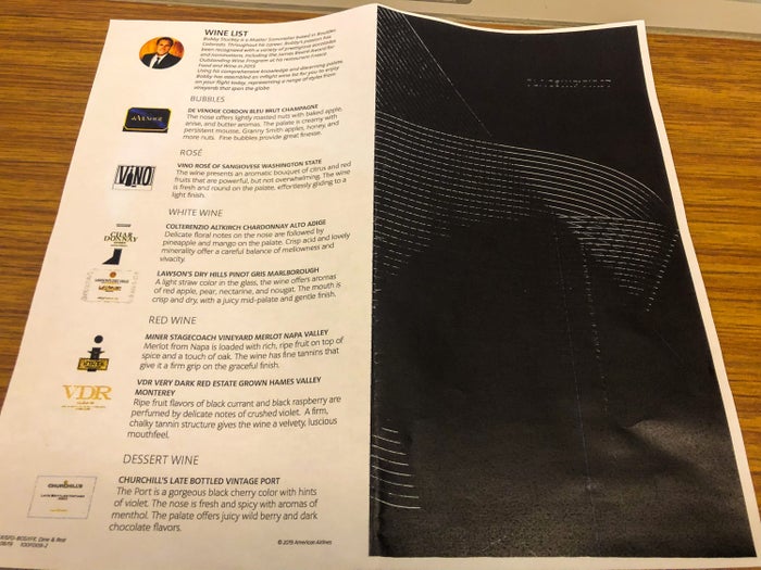 American Airlines Flagship First Class A321T Menu Continued