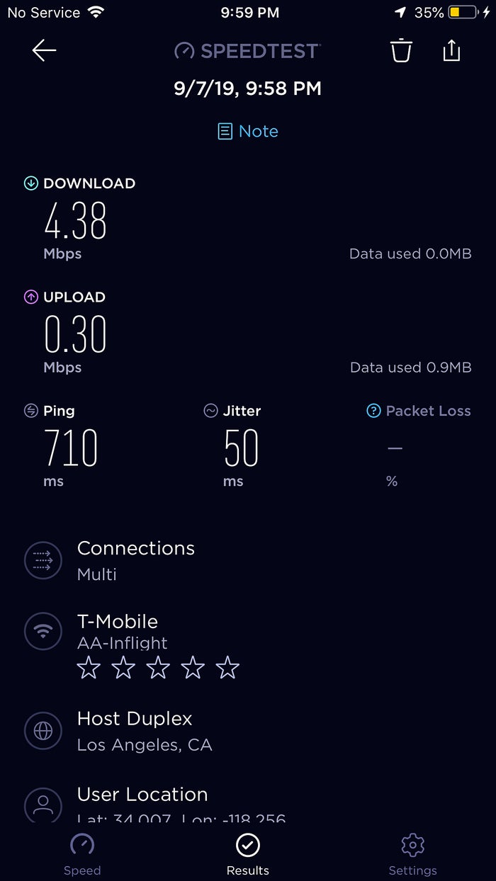 American Airlines Flagship First Class A321T Wi-Fi speed