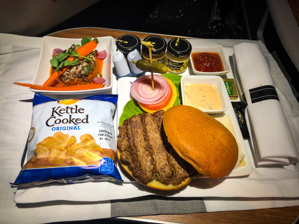 American Airlines Flagship First Class A321T burger
