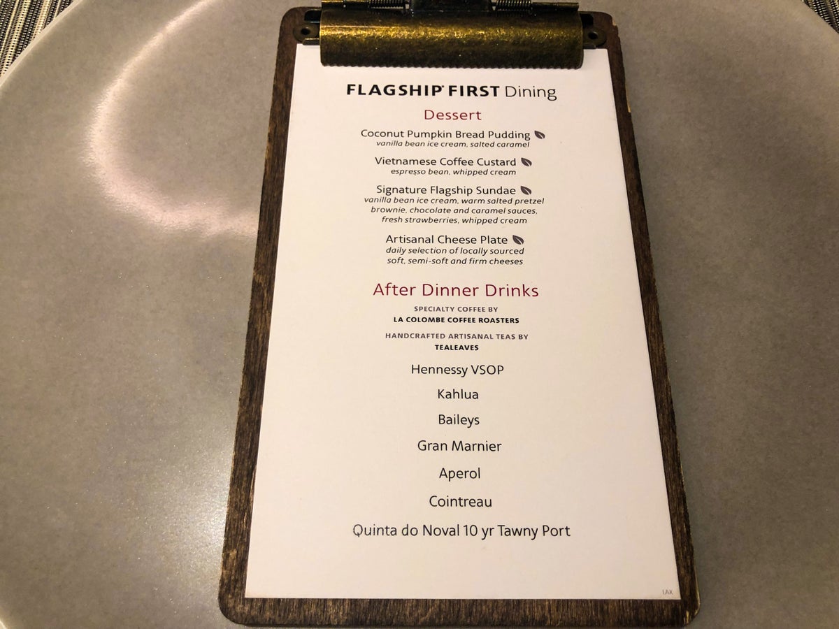 American Airlines Flagship First Dining LAX dessert menu