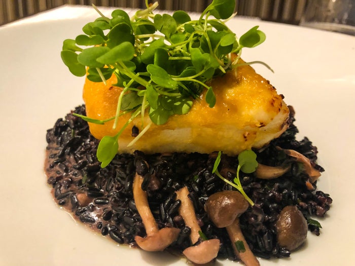 American Airlines Flagship First Dining LAX miso glazed chilean sea bass close-up