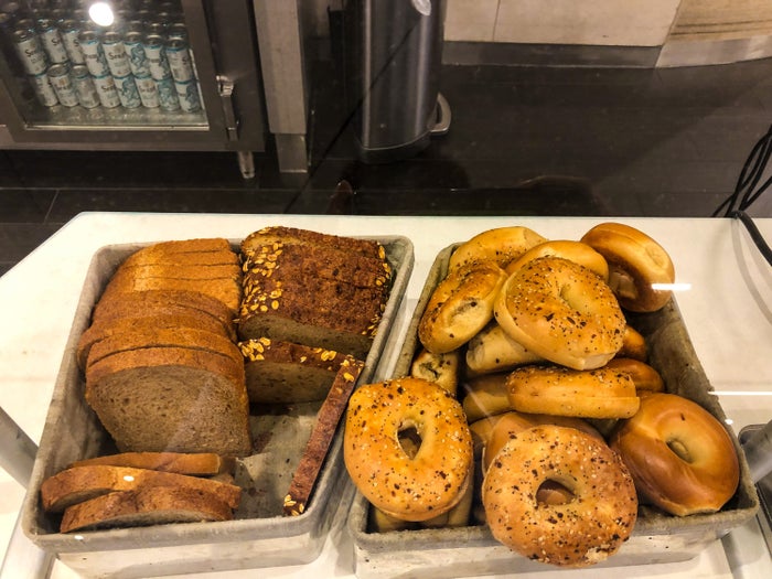 American Airlines Flagship Lounge JFK bread and bagels