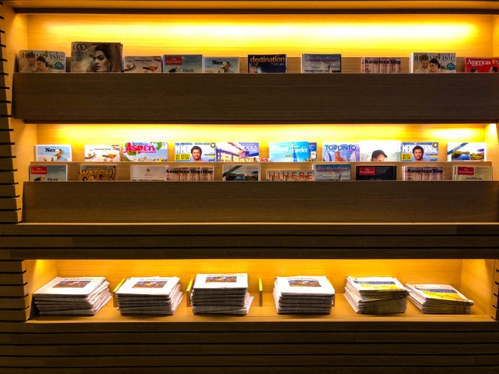 American Airlines Flagship Lounge JFK literature shelf
