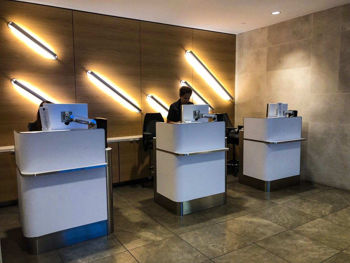 American Airlines Flagship Lounge LAX check-in counter upstairs