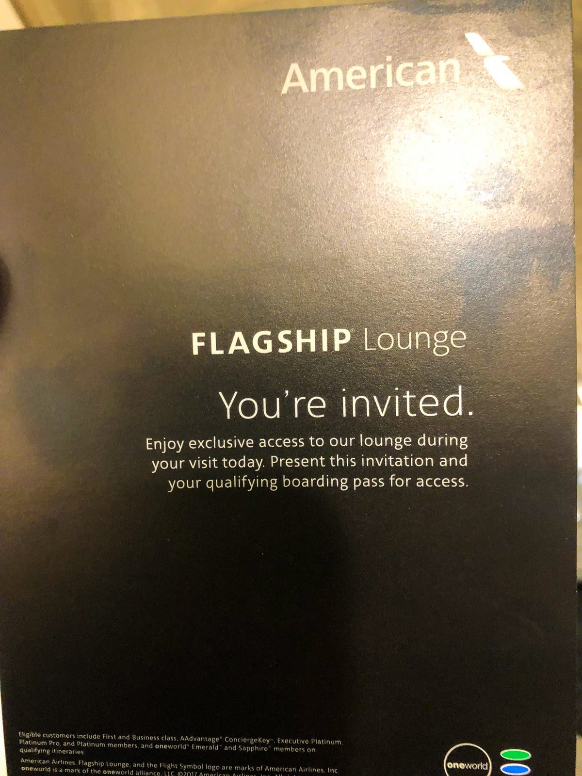American Airlines Flagship Lounge LAX invitation card