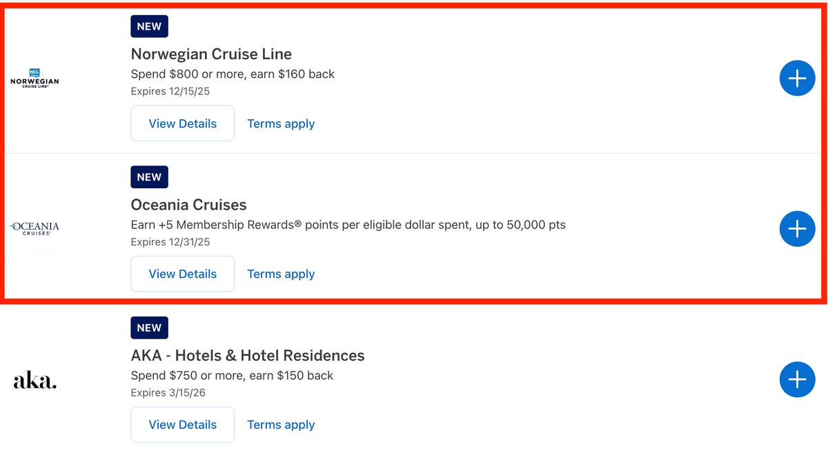 Amex Offers cruise deals