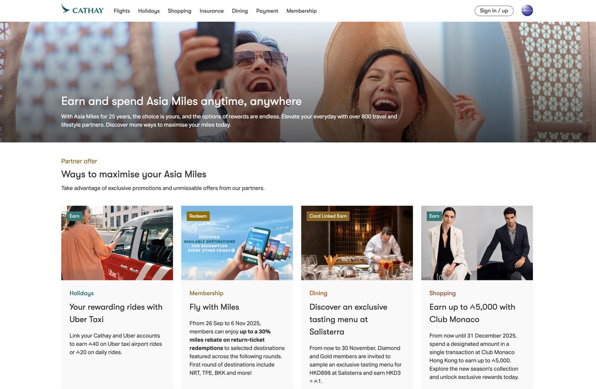 Cathay Pacific asia miles offers