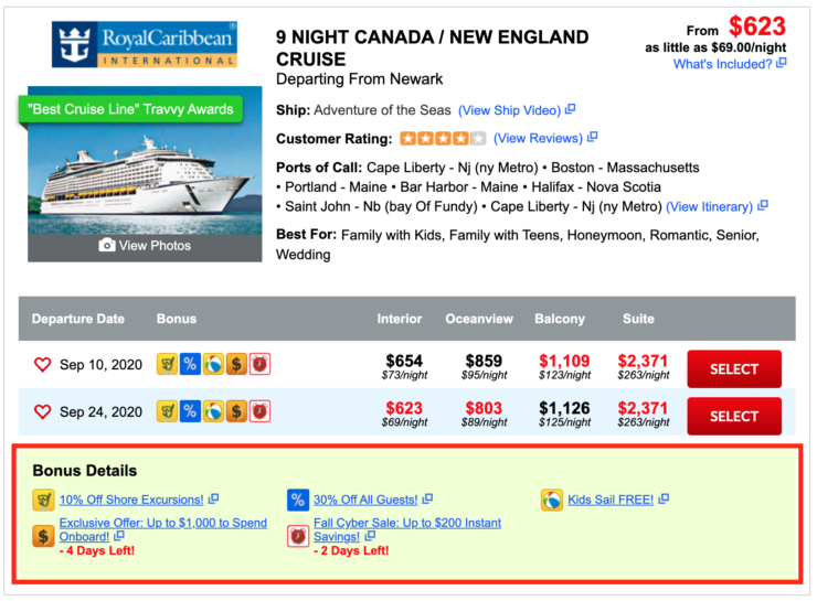 CruisesDirect Bonus Details