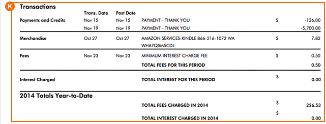 Detailed Charges Credit Card Statement