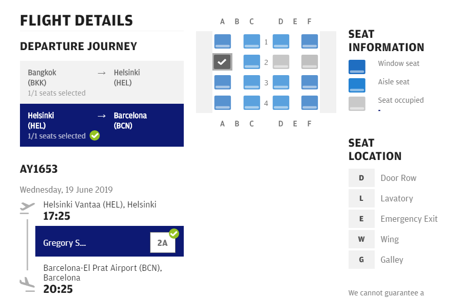 Finnair A320 Seat Map