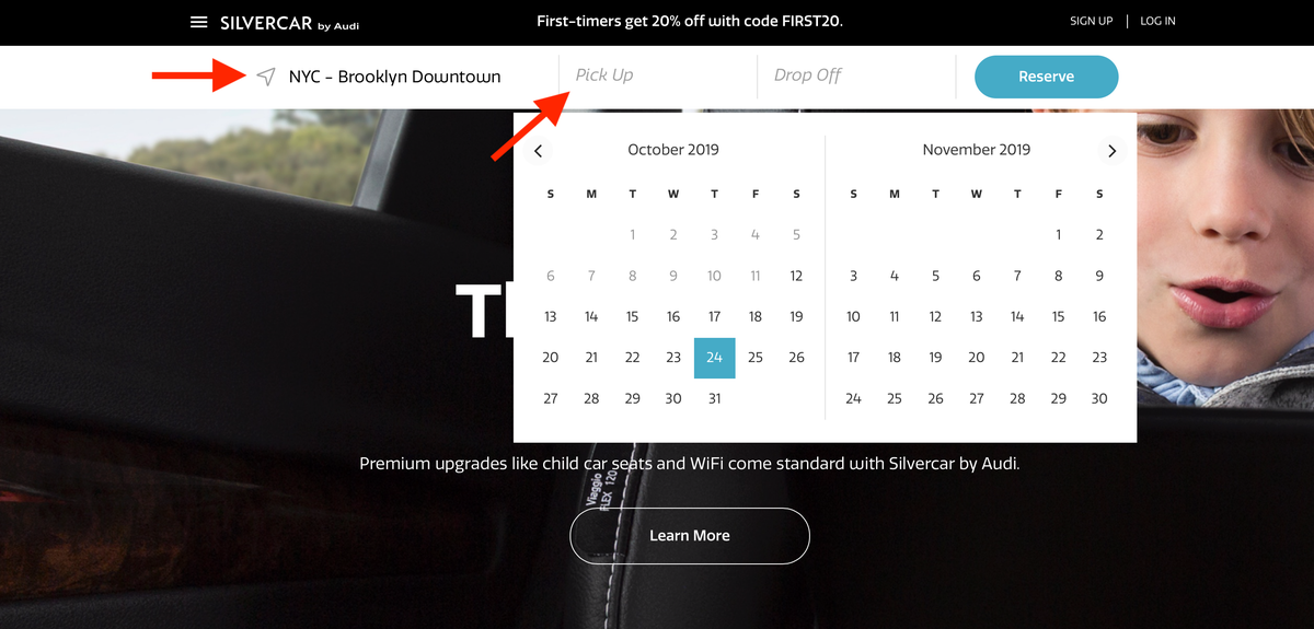 Inputting Your Silvercar Location And Date