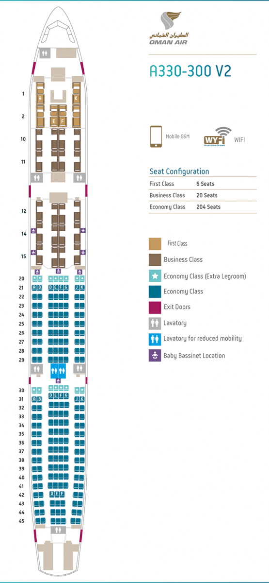 Oman Air Airbus A330-300 Seat Map
