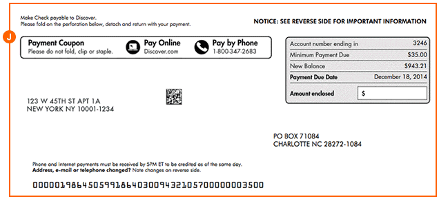 Payment Stub Credit Card Statement