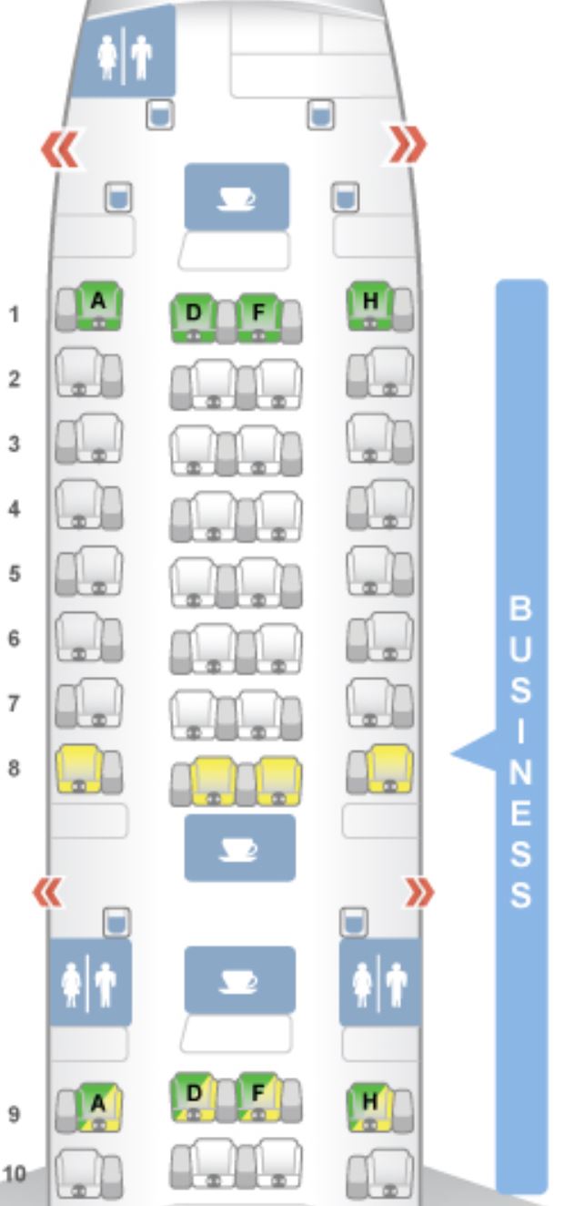 Mapa de asientos de la clase Business del A340-300 del SAS