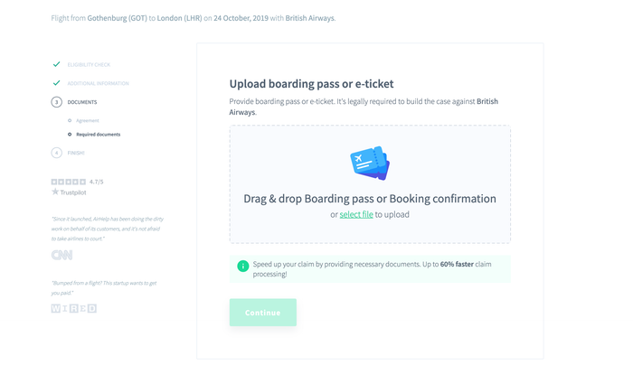 Uploading A Boarding Pass to AirHelp