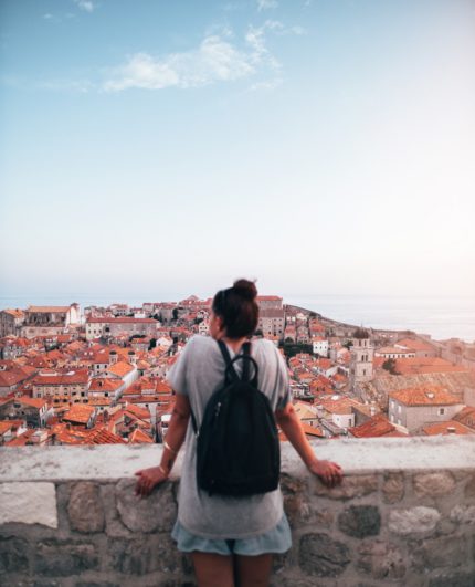 Women looking at buildings in Dubrovnik