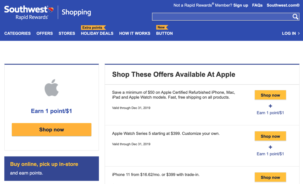 Apple on The Rapid Rewards Shopping Portal