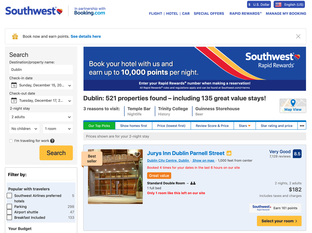Booking Hotels with Southwest Hotels