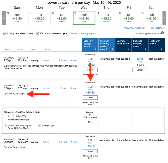  Finding Aer Lingus Award Space on United's Website