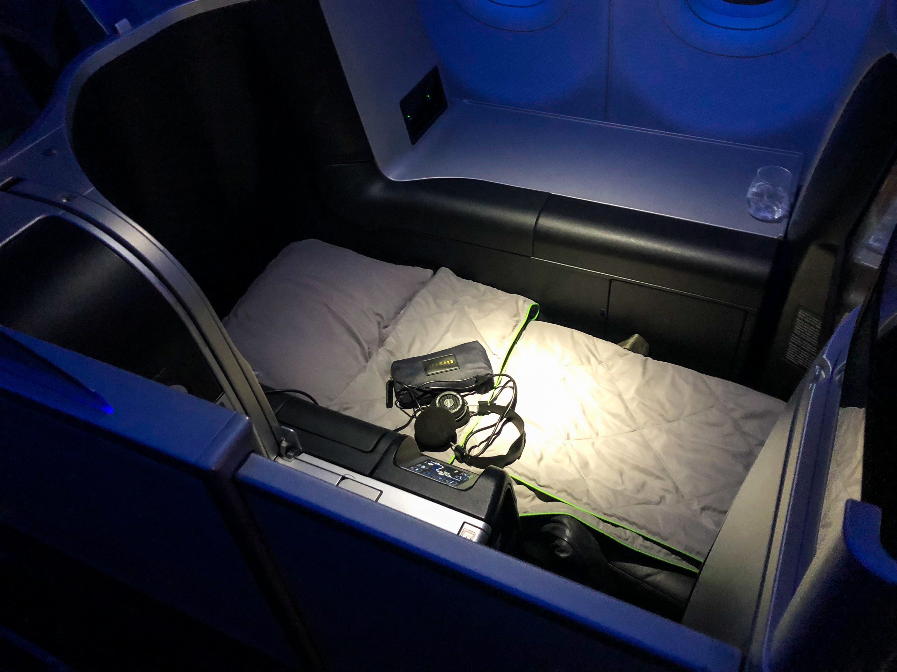 JetBlue Mint A321 bed made with suite door closed