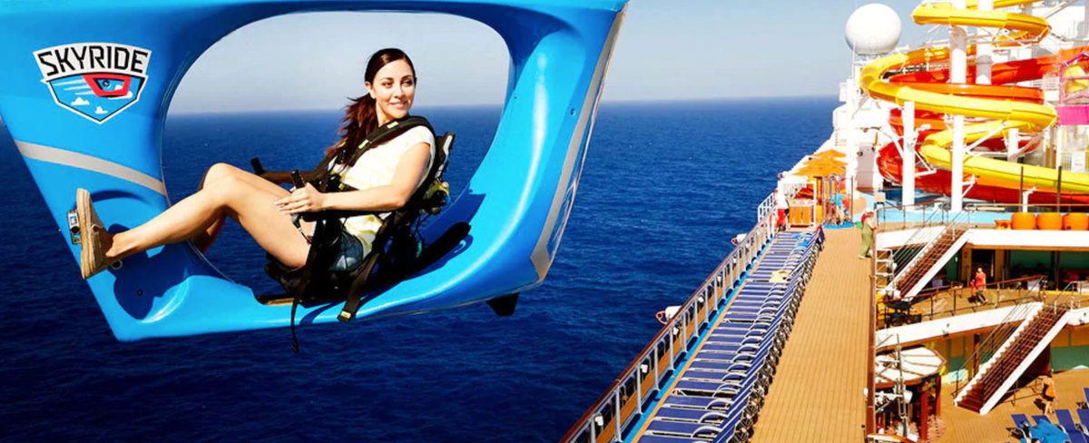 A woman rides the Skyride on a Carnival Cruise ship.