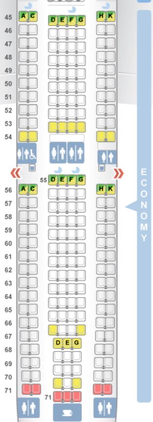 South African Airways A330-300 economy class seat map