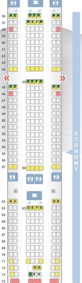 South African Airways A340-600 economy class seat map