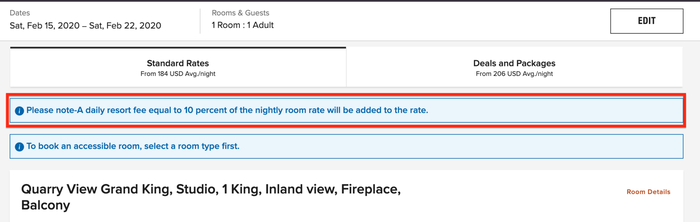 10% room rate resort fee