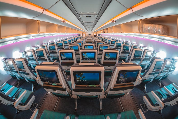 Fiji Airways Airbus A350 Economy Class Cabin from Rear Fiji Airways Airbus A350 Economy Class Cabin from Rear