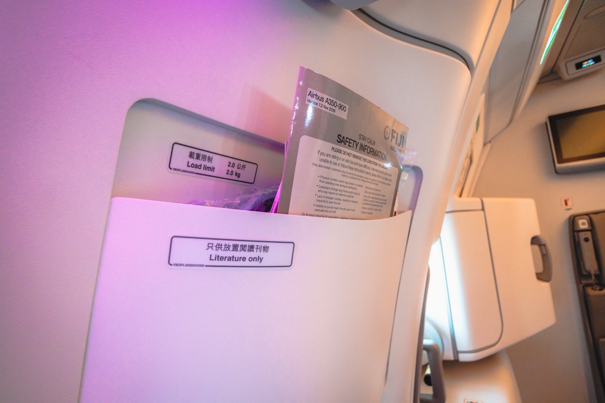 Fiji Airways Airbus A350 Economy Class Literature Pocket for Bulkhead Seats