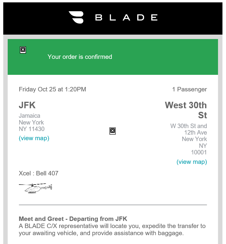 BLADE Booking Confirmation