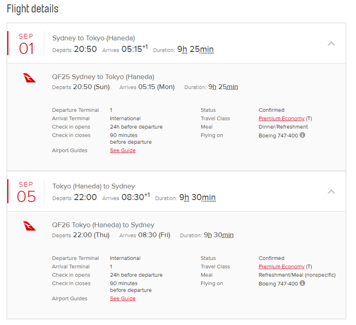 QF25 Itinerary