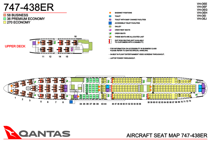 Qantas Boeing 747 Seat Map. Image Credit: Qantas