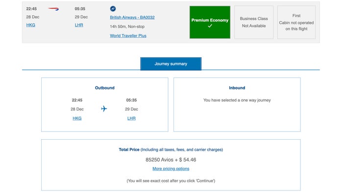ba avios hkg lhr