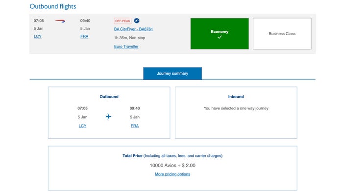 ba avios lcy fra economy off peak