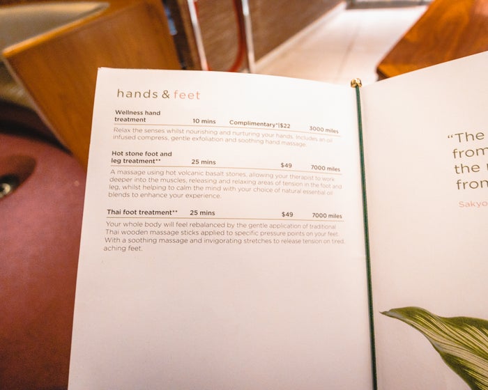 Virgin Atlantic Clubhouse JFK Spa Menu Hands & Feet