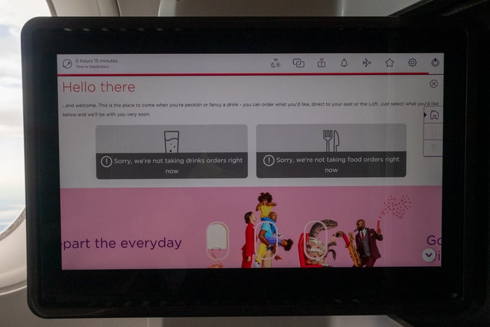 Virgin Atlantic Airbus A350 IFE Food & Drink Ordering