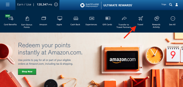 Click The Travel Button Chase Travel Portal website