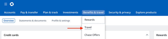 Click The Travel Button At The Top of the Screen Click chase travel button
