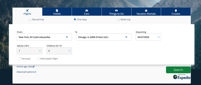 Enter Your Travel Info Chase Travel Portal website
