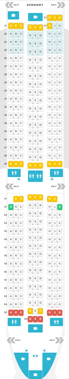 Fiji Airways Airbus A350 Seat Map Economy. Image Credit: SeatGuru