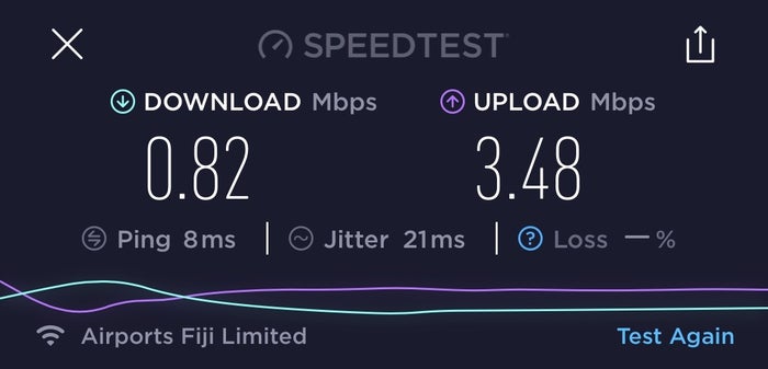 Fiji Airways Premier Lounge Wi-Fi Speed Test